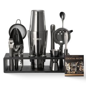 VEVOR Cocktail Shaker Set, 13-Piece Stainless Steel Bar Tools with Bamboo Stand, Boston Bartender Kit | Mixer Spoon, Muddler, Jigger, Strainer