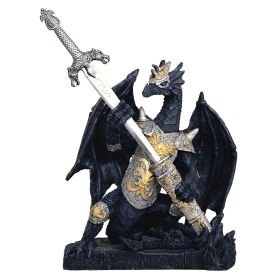 6.5"H Black Dragon with Sword Figurine Home Decor Gift