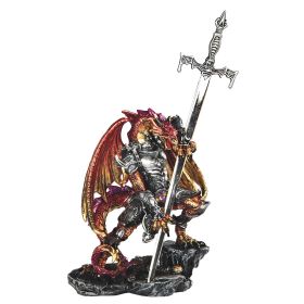 5"H Red/Gold Dragon with Armor and Sword Figurine Home Decor Gift
