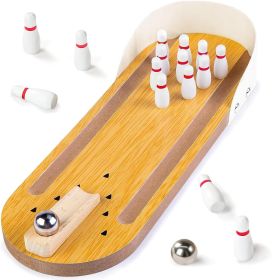 3 otters Mini Bowling Game Set for Kids & Adults, Indoor Wooden Tabletop Bowling Game Desk Toys for Multiple Players, Stocking Stuffers Gag Gifts