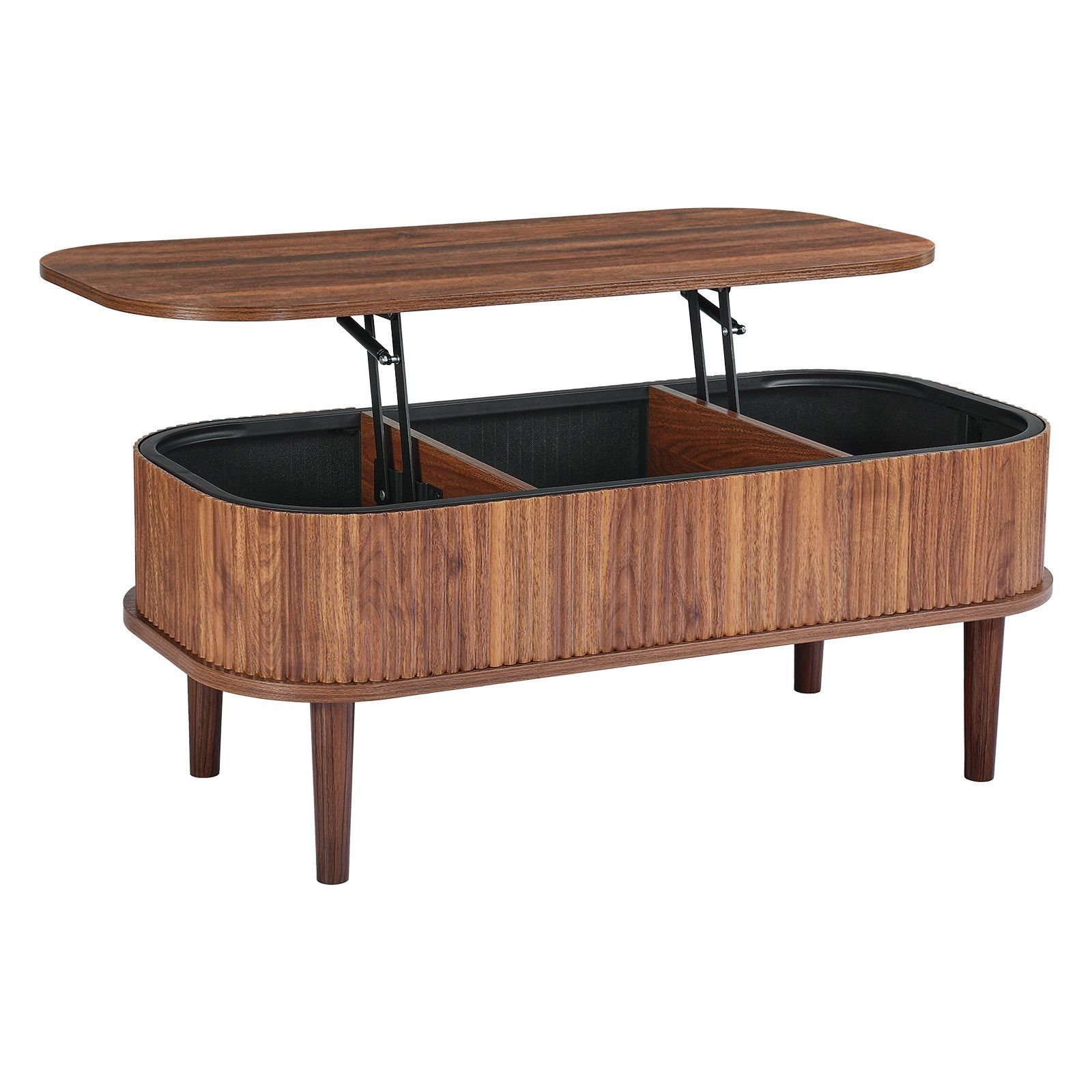 VEVOR 39.4 in Lift Top Coffee Table, Fluted Oval Coffee Table with 3 ...