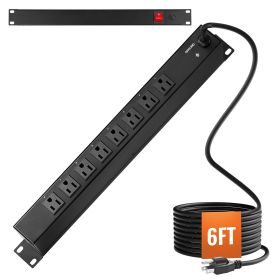 VEVOR 1U PDU, 8 Outlets, Rack Mount Power Strip Fits Standard 19" Server Racks, with Integrated Switch Surge Protection & Overload Protection