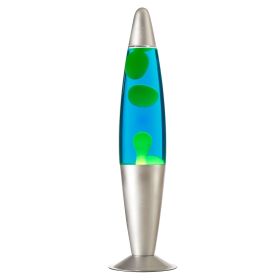 16" Yellow/Blue Lava Motion Volcano Lamp, Yellow Wax in Blue Liquid, Silver Metal Base