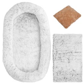Human Size Dog Bed with Pillow Blanket 72.83x47.24x11.81in Bean Bag Bed Washable Removable Flurry Plush Cover Large Napping Human-Sized Bed For A