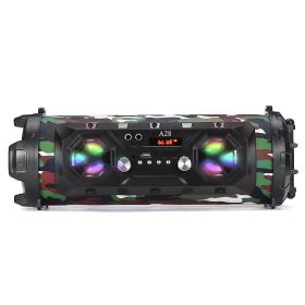 Bluetooth Speaker A28 Portable Wireless Stereo Bass Subwoofer Karaoke Party Speakers with RGB LED Light Support FM Radio TF Card (Ships From: China, Color: Camouflage)