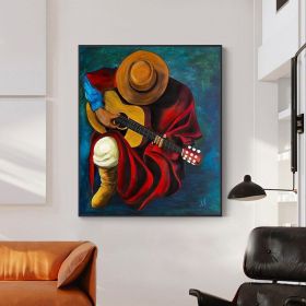 Hand Painted Oil Painting Abstract Portrait Wall Art Hand painted- Guitar Player Oil Paintings On Canvas Man with a Guitar - For Home Decoration (Style: 01, size: 100X150cm)