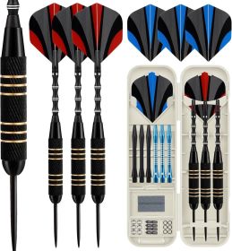 Darts Metal Tip Set, 3 Pack Steel Tip Darts Set, Professional Dart for Dartboard with Aluminum Shafts, Brass Barrels, Extra Flights, O-Rings (Color: Black/Blue)