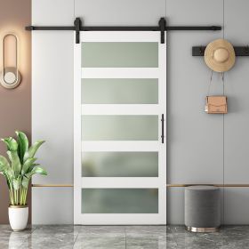 Glass Sliding MDF Barn Door with  Sliding Door Hardware Kit, 5 Tempered Frosted Glass, Slab Inside Covered with Water-Proof PVC Surface (size: 34 in x 84 in)
